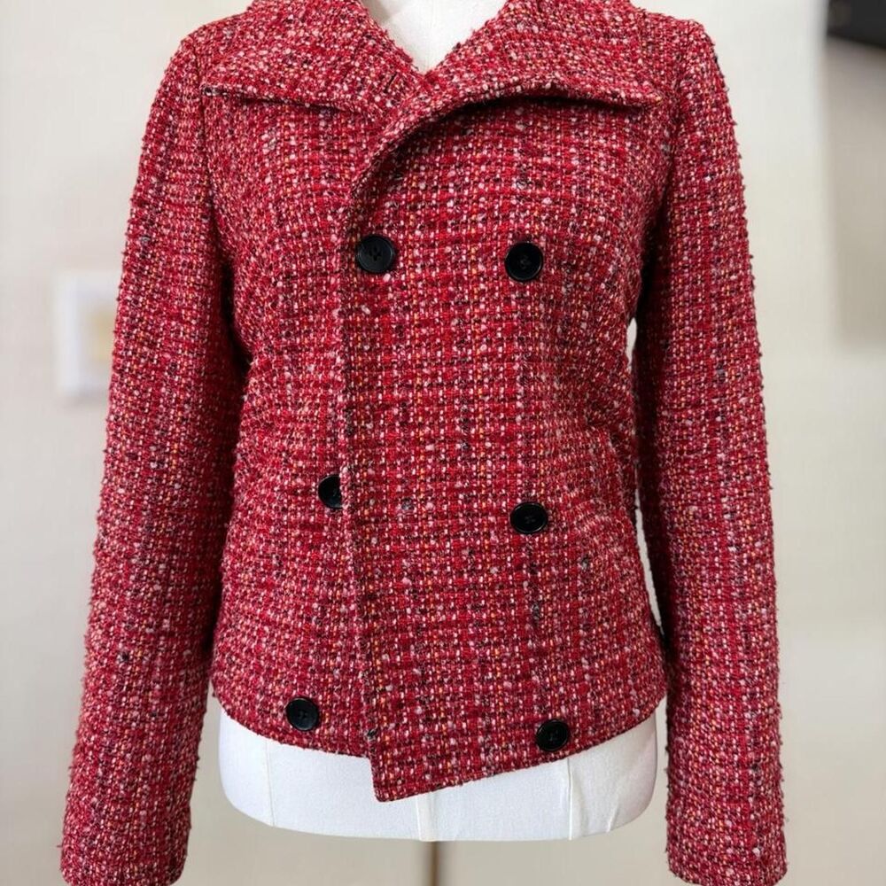 Gap Red Tweed Double Breasted Jacket Size 8 Wool Blend Preppy Y2K